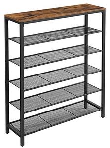 Raft depozitare pantofi cu5 rafturi din plasă metalică, negru 100x30x110cm