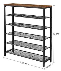Raft depozitare pantofi cu5 rafturi din plasă metalică, negru 100x30x110cm