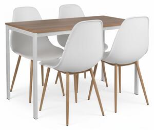 Set de dining 1 + 4, masa RAMOD alb/decor stejar + scaune OSAKA alb