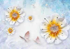 Fototapet - Compoziție cu flori și fluturi (147x102 cm)