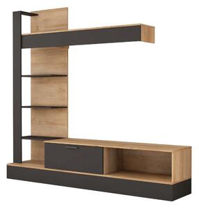 Mobilier living GELUZA, stejar riviera/negru, PAL melaminat, 3 piese