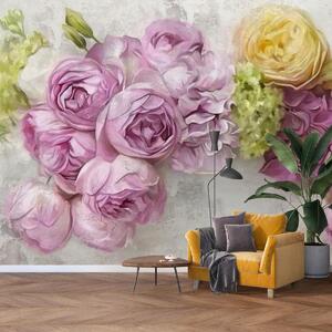 Fototapet - Flori pe perete, culori pastelate (147x102 cm)