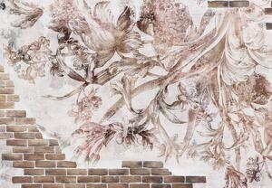 Fototapet - Frescă florală pe un perete de cărămidă (147x102 cm)