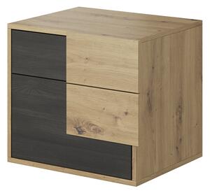 Noptiera BAFRA, pin negru/stejar artisan, DTD laminat, 54x40x40 cm