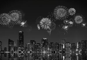 Fototapet - Focuri de artificii în Miami, alb-negru (147x102 cm)