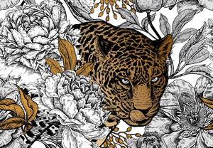 Fototapet - Leopard în bujori (147x102 cm)