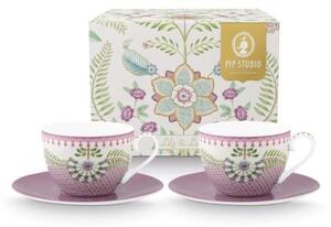 Set 2 căni Cappuccino, din porțelan, Pip Studio, Cup & Saucer Lilac, 280 ml, colecția Lily & Lotus