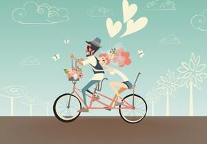 Fototapet - Un cuplu de îndrăgostiți pe bicicletă (147x102 cm)