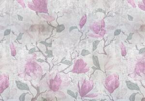 Fototapet - Flori roz în beton (147x102 cm)