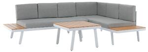 Set gradina PELOR, alb/gri deschis/stejar, tesatura/lemn/metal, cu mas
