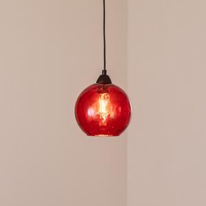 Opviq Lampa suspendată Benek, roșie, sticlă, Ø 20 cm, E27, reglabil, Roșu, Camera de zi / sufragerie, Sticlă, Viața tânără