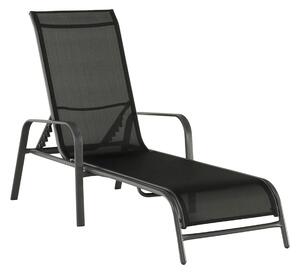 Sezlong gradina ATREO, negru/gri, material textil/metal, 64x161x48/100
