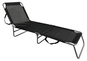 Sezlong gradina KELEO, negru/gri, otel/plasa, 58x182x79 cm