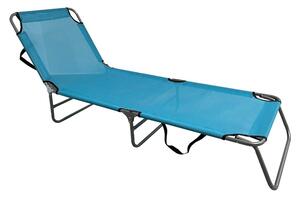 Sezlong gradina KELEO, gri/albastru deschis, metal/tesatura, 58x182x30