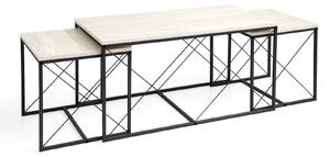 Set 3 masute cafea DEFNE, bej cu efect de marmura/negru, PAL melaminat