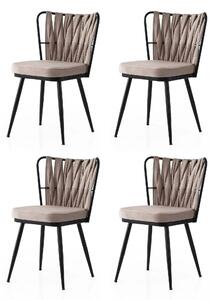 Set 4 scaune KUSAKLI 222 V4, bej/negru, stofa catifelata/metal, 43x43x