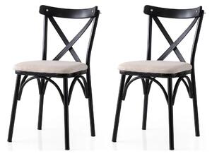 Set 2 scaune EKOL 285 V2, crem/negru, stofa clasica/metal, 42x40x81 cm