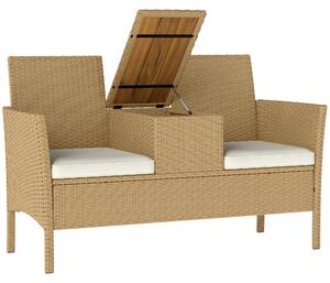 Outsunny Canapea Rattan Extensibilă, Depozitare Kaki | Aosom Romania