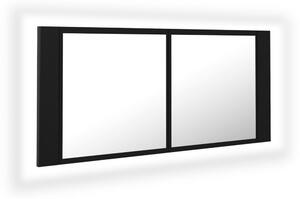 Dulap de baie cu oglindă și LED, negru, 100x12x45 cm acril