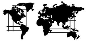 Decoratiune perete WORLD MAP-L, negru, metal, 120x56 cm