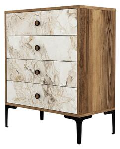 Comoda LIZBON 538, alb cu efect de marmura/nuc/negru, PAL melaminat, 7
