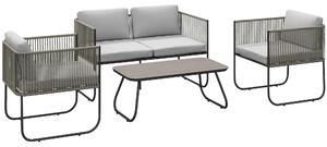 Outsunny Masă Grădină Rattan Sticlă Gri Deschis | Aosom Romania