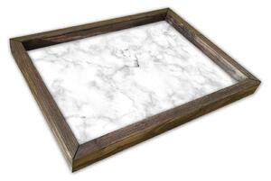 Tava AT-004, alb cu efect de marmura/nuc, lemn de pin, 40x30 cm