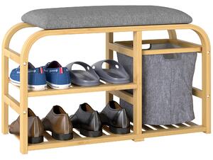 HOMCOM Bancă pentru Pantofi din Bambus cu 2 Rafturi și Coș Detașabil, 70x30x45 cm, Lemn | Aosom Romania