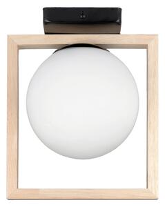 Plafoniera Modernă Klausen Artful PL1 Lemn Natur 24.5x20x15 cm, Abajur Sticlă și Metal, Corp Iluminat Interior Relaxant, Soclu E27, 15W, Elegant