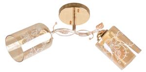 Candelabru Klausen Alka 2 Floral Chic, 2xE27, Auriu si Sticla Ambra, Lustra Eleganta 23x46x12 cm, Corp Iluminat Clasic pentru Sufragerie si Dining