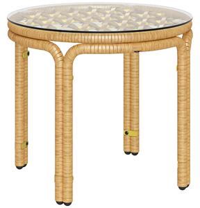 Outsunny Măsuță de Grădină din Ratan și Sticlă Stil Boho Ø50x44 cm Galben | Aosom Romania