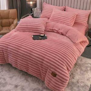 Lenjerie Cocolino uni, 4 piese, roz somon, cearceaf cu elastic 180x200 cm