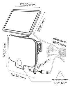 Proiector LED ALEX cu senzor și panou solar, 5,5W/3,7V, 1200 mAh, IP44