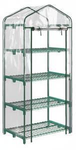 Sera verticala pentru plante cu rastel cu 4 rafturi, structura din otel si PVC alb, pentru balcon si terasa, 69x50x165 cm