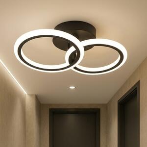 Lustra LED tavan 1+1 cercuri neagra, cu telecomanda, echivalent 300W, lustra rotunda moderna