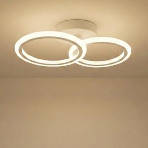 Lustra LED tavan 1+1 cercuri alba, cu telecomanda, echivalent 300W, lustra rotunda pentru dormitor