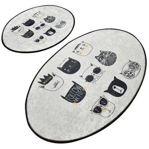 Set 2 covorase baie CUTIE, forma ovala, poliester, gri/negru