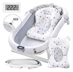 Cadita Pliabila Bebe Premium, cu Termometru si Suport Anatomic, 80cm, Standard EN71, Gri