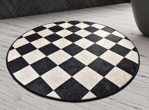 Covoras baie DAMA, 100x100 cm, forma rotunda, poliester, alb/negru