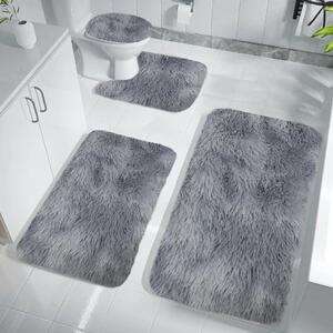 Set 4 Covorașe de Baie Antiderapante, material pufos, Gri