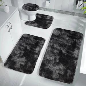 Set 4 Covorașe de Baie Antiderapante, material pufos, Negru
