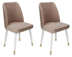 Set 2 scaune HUGO-404 V2, bej/alb, stofa catifelata/lemn, 50x49x90 cm