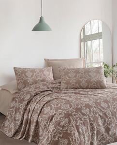 Set cuvertura pat dublu PURE, maro, bumbac, 200x230 cm, cu cearsaf si