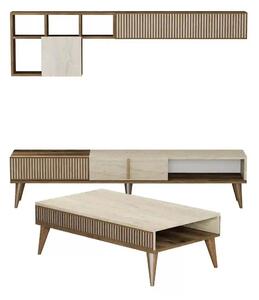 Mobilier living MILAN, efect de piatra travertin/nuc, PAL melaminat, 3