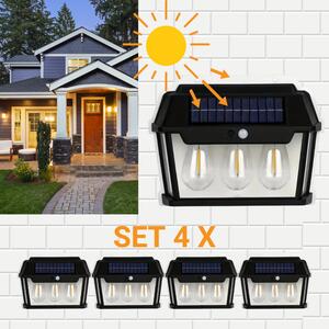 Set 4 x Lampa solara 3 becuri LED, Senzor de miscare si lumina