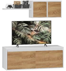 HOMCOM Set Mobilier TV și Dulap Suspendat cu 7 Rafturi și Raft Deschis, Mobilier pentru TV din PAL, 120x41x43,3 cm, Alb | Aosom Romania