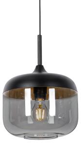 Lampă suspendată de design neagră cu auriu și sticlă fumurie - Kyan