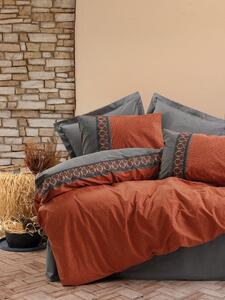 Set lenjerie pat dublu TAMAYA, bumbac, somon/gri, 240x260 cm, cu cearc
