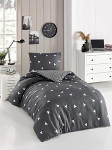 Set lenjerie pat UCGEN, bumbac/poliester, gri/alb, 140x200 cm, cu cear