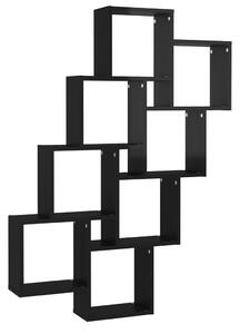 Raft de perete cub, negru extralucios, 90x15x119 cm PAL